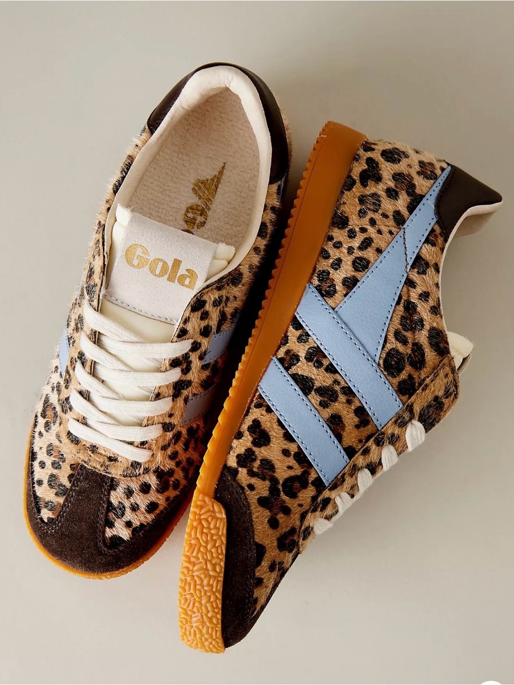 Gola Leopard Print Sneakers with Light Blue Stripes Size 9